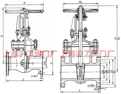 Z41H��Z41Y��Z41W �� PN16~PN200 ���Шʽ�l�y���μ��Y���ߴ�ʾ��D