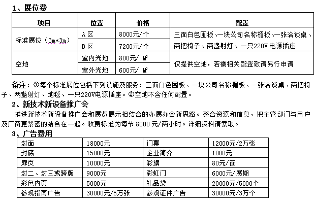 2011第十屆重慶國際給排水及泵閥展覽會參展費(fèi)用表